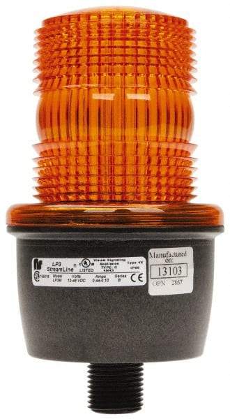 Federal Signal Corp - 12 to 48 VDC, 4X NEMA Rated, Strobe Tube, Amber, Low Profile Mini Strobe Light - 65 to 95 Flashes per min, 1/2 Inch Pipe, 3-1/8 Inch Diameter, 5.8 Inch High, IP66 Ingress Rating, Pipe Mount - Apex Tool & Supply