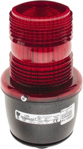 Federal Signal Corp - 12 to 48 VDC, 4X NEMA Rated, Strobe Tube, Red, Low Profile Mini Strobe Light - 65 to 95 Flashes per min, 1/2 Inch Pipe, 3-1/8 Inch Diameter, 5.8 Inch High, IP66 Ingress Rating, Pipe Mount - Apex Tool & Supply