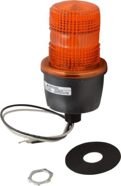 Federal Signal Corp - 120 VAC, 4X NEMA Rated, Strobe Tube, Amber, Low Profile Mini Strobe Light - 65 to 95 Flashes per min, 1/2 Inch Pipe, 3-1/8 Inch Diameter, 5.8 Inch High, IP66 Ingress Rating, Pipe Mount - Apex Tool & Supply