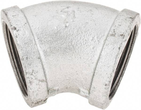 B&K Mueller - Class 150, 1-1/2" Galvanized Pipe 45° Elbow - Threaded, Malleable Iron - Apex Tool & Supply