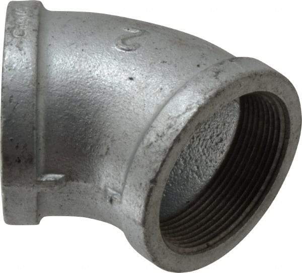 B&K Mueller - Class 150, 2" Galvanized Pipe 45° Elbow - Threaded, Malleable Iron - Apex Tool & Supply