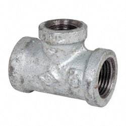B&K Mueller - Class 150, 1/2 x 3/8" Galvanized Pipe Reducing Tee - Threaded, Malleable Iron - Apex Tool & Supply