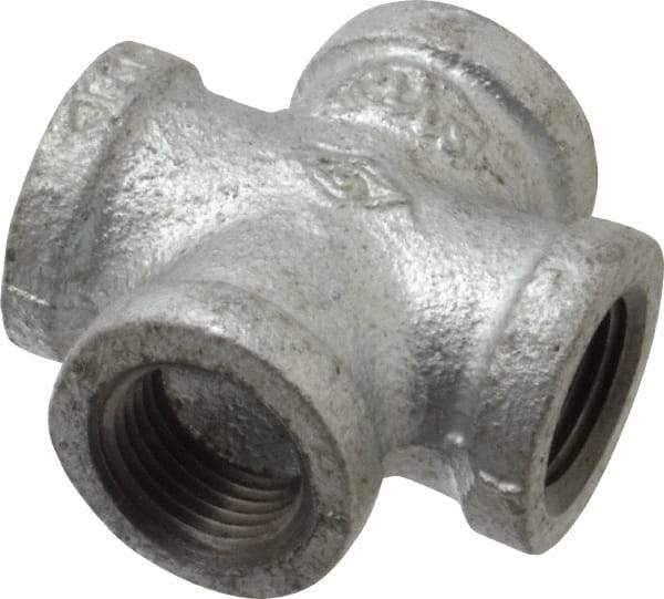 B&K Mueller - Class 150, 1/2" Galvanized Pipe Cross - Threaded, Malleable Iron - Apex Tool & Supply