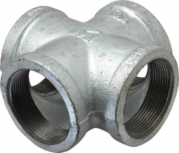 B&K Mueller - Class 150, 2" Galvanized Pipe Cross - Threaded, Malleable Iron - Apex Tool & Supply