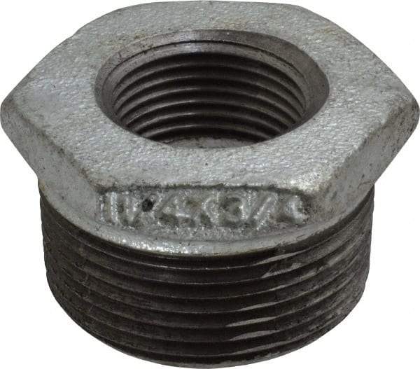 B&K Mueller - Class 150, 1-1/4 x 3/4" Galvanized Pipe Hex Bushing - Threaded, Malleable Iron - Apex Tool & Supply