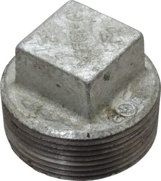 B&K Mueller - Class 150, 1-1/2" Galvanized Pipe Square Plug - Threaded, Malleable Iron - Apex Tool & Supply