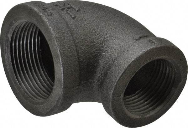 B&K Mueller - Size 1-1/4 x 1", Class 150, Malleable Iron Black Pipe 90° Reducing Elbow - 150 psi, Threaded End Connection - Apex Tool & Supply