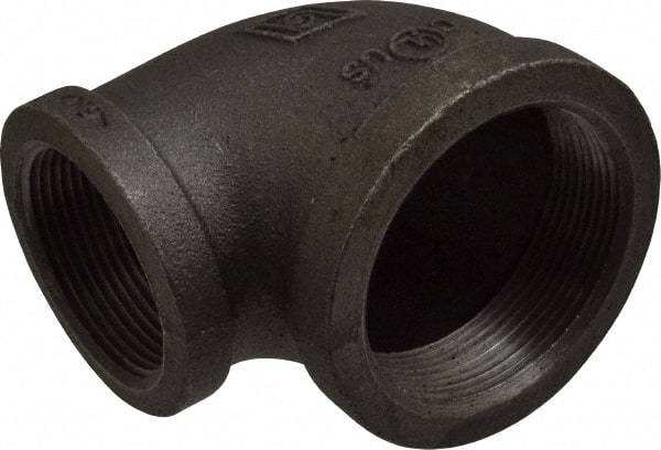 B&K Mueller - Size 2 x 1-1/2", Class 150, Malleable Iron Black Pipe 90° Reducing Elbow - 150 psi, Threaded End Connection - Apex Tool & Supply