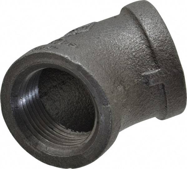 B&K Mueller - Size 1", Class 150, Malleable Iron Black Pipe 45° Elbow - 150 psi, Threaded End Connection - Apex Tool & Supply
