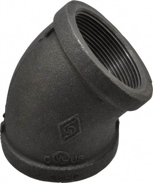 B&K Mueller - Size 2", Class 150, Malleable Iron Black Pipe 45° Elbow - 150 psi, Threaded End Connection - Apex Tool & Supply