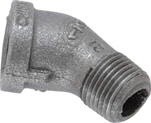 B&K Mueller - Size 1/2", Class 150, Malleable Iron Black Pipe 45° Street Elbow - 150 psi, Threaded End Connection - Apex Tool & Supply
