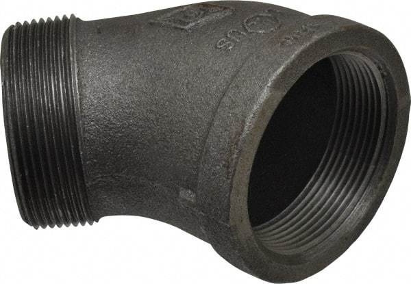 B&K Mueller - Size 2", Class 150, Malleable Iron Black Pipe 45° Street Elbow - 150 psi, Threaded End Connection - Apex Tool & Supply