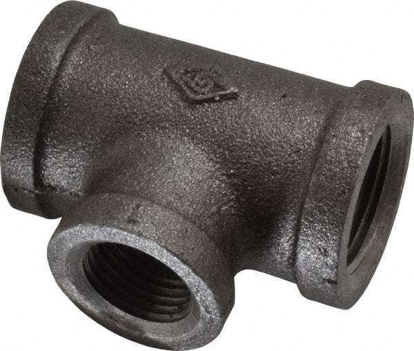 B&K Mueller - Size 3/4 x 1/2", Class 150, Malleable Iron Black Pipe Reducing Tee - 150 psi, Threaded End Connection - Apex Tool & Supply