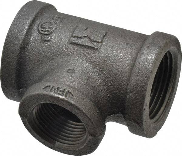 B&K Mueller - Size 1 x 3/4", Class 150, Malleable Iron Black Pipe Reducing Tee - 150 psi, Threaded End Connection - Apex Tool & Supply