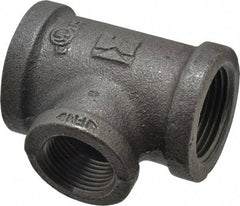 B&K Mueller - Size 1 x 3/4", Class 150, Malleable Iron Black Pipe Reducing Tee - 150 psi, Threaded End Connection - Apex Tool & Supply