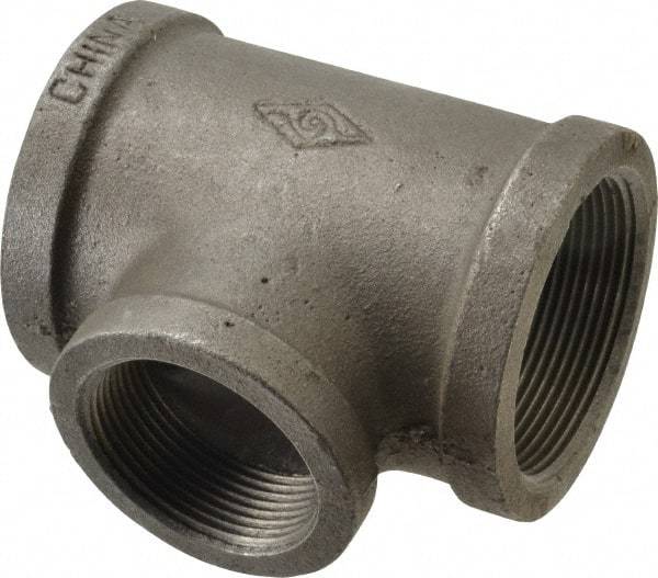 B&K Mueller - Size 2 x 1-1/2", Class 150, Malleable Iron Black Pipe Reducing Tee - 150 psi, Threaded End Connection - Apex Tool & Supply