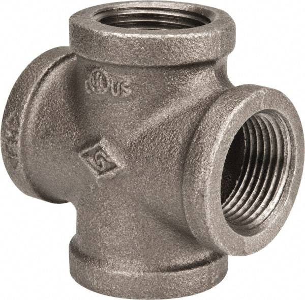 B&K Mueller - Size 1", Class 150, Malleable Iron Black Pipe Cross - 150 psi, Threaded End Connection - Apex Tool & Supply