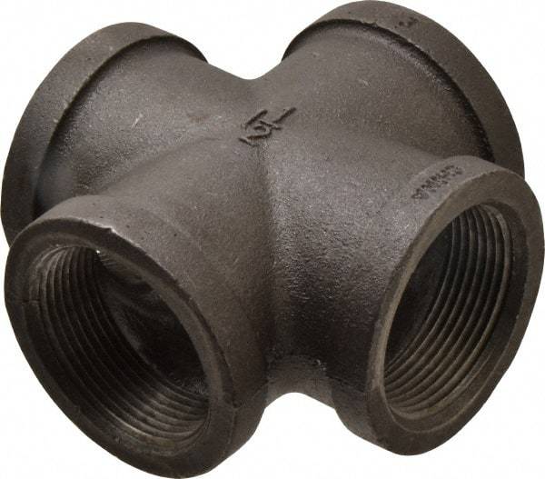 B&K Mueller - Size 1-1/2", Class 150, Malleable Iron Black Pipe Cross - 150 psi, Threaded End Connection - Apex Tool & Supply