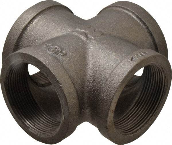 B&K Mueller - Size 2", Class 150, Malleable Iron Black Pipe Cross - 150 psi, Threaded End Connection - Apex Tool & Supply