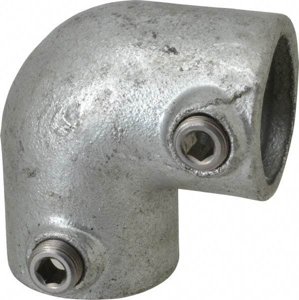 PRO-SAFE - 1-1/4" Pipe, 90° Elbow, Malleable Iron Elbow Pipe Rail Fitting - Galvanized Finish - Apex Tool & Supply