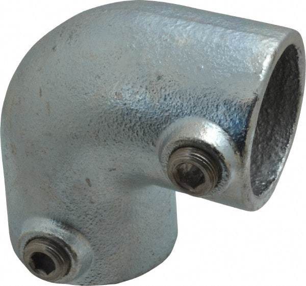 PRO-SAFE - 1-1/2" Pipe, 90° Elbow, Malleable Iron Elbow Pipe Rail Fitting - Galvanized Finish - Apex Tool & Supply