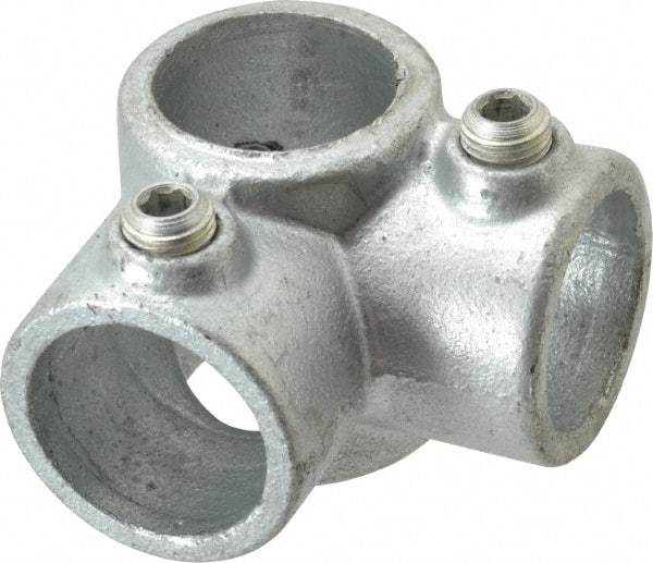 PRO-SAFE - 1" Pipe, Two Socket Tee, Malleable Iron Tee Pipe Rail Fitting - Galvanized Finish - Apex Tool & Supply
