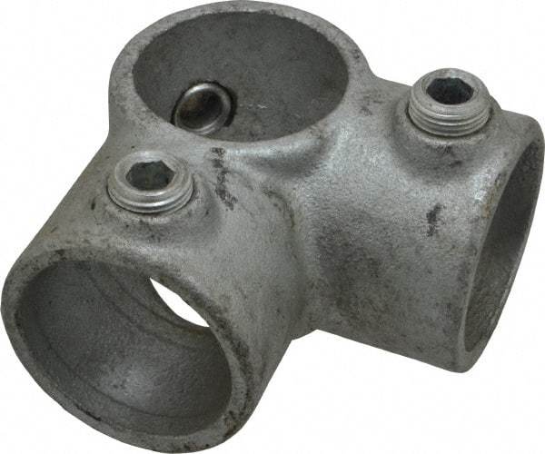 PRO-SAFE - 1-1/4" Pipe, Two Socket Tee, Malleable Iron Tee Pipe Rail Fitting - Galvanized Finish - Apex Tool & Supply