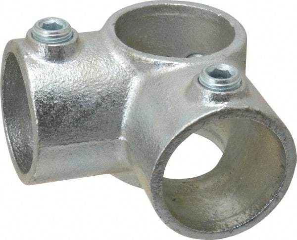 PRO-SAFE - 1-1/2" Pipe, Two Socket Tee, Malleable Iron Tee Pipe Rail Fitting - Galvanized Finish - Apex Tool & Supply