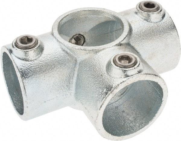 PRO-SAFE - 1-1/2" Pipe, Side Outlet Tee, Malleable Iron Tee Pipe Rail Fitting - Galvanized Finish - Apex Tool & Supply