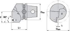 Kennametal - Right Hand Cut, Size KM63, TC.. Insert Compatiblity, Internal Modular Turning & Profiling Cutting Unit Head - 43mm Ctr to Cutting Edge, 60mm Head Length, Through Coolant, Series Screw-On - Apex Tool & Supply
