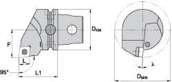 Kennametal - Left Hand Cut, Size KM63, CC.. Insert Compatiblity, Internal Modular Turning & Profiling Cutting Unit Head - 43mm Ctr to Cutting Edge, 60mm Head Length, Through Coolant, Series Screw-On - Apex Tool & Supply