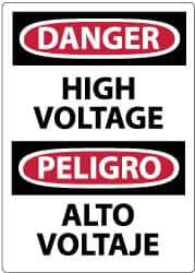 NMC - Accident Prevention Label, Header: DANGER - Legend: Danger - High Voltage, English & Spanish, Black, Red & White, 3" Long x 5" High, Sign Muscle Finish - Apex Tool & Supply