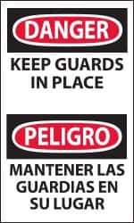 NMC - Accident Prevention Label, Header: DANGER - Legend: Danger - Keep Guards in Place, English & Spanish, Black, Red & White, 3" Long x 5" High, Sign Muscle Finish - Apex Tool & Supply