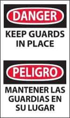 NMC - Accident Prevention Label, Header: DANGER - Legend: Danger - Keep Guards in Place, English & Spanish, Black, Red & White, 3" Long x 5" High, Sign Muscle Finish - Apex Tool & Supply