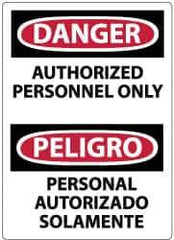 NMC - Security & Admittance Label, Header: DANGER - Legend: Danger - Authorized Personnel Only, English & Spanish, Black, Red & White, 3" Long x 5" High, Sign Muscle Finish - Apex Tool & Supply