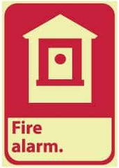 NMC - Fire Alarm, Pressure Sensitive Vinyl Fire Sign - 7" Wide x 10" High, Glow-in-the-Dark - Apex Tool & Supply