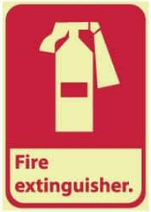 NMC - Fire Extinguisher, Pressure Sensitive Vinyl Fire Sign - 7" Wide x 10" High, Glow-in-the-Dark - Apex Tool & Supply