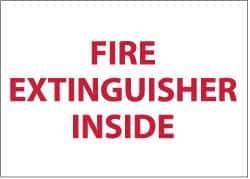 NMC - Fire Extinguisher Inside, Pressure Sensitive Vinyl Fire Sign - 9" Wide x 6" High, Glow-in-the-Dark - Apex Tool & Supply