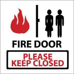 NMC - Fire Door - Please Keep Closed, Pressure Sensitive Vinyl Fire Sign - 7" Wide x 7" High, Glow-in-the-Dark - Apex Tool & Supply