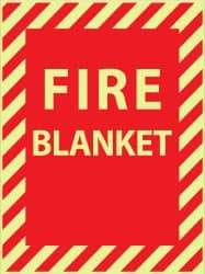 NMC - Fire Blanket, Pressure Sensitive Vinyl Fire Sign - 9" Wide x 12" High, Glow-in-the-Dark - Apex Tool & Supply
