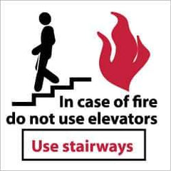 NMC - In Case of Fire - Do Not Use Elevators - Use Stairways, Plastic Fire Sign - 7" Wide x 7" High, Glow-in-the-Dark - Apex Tool & Supply