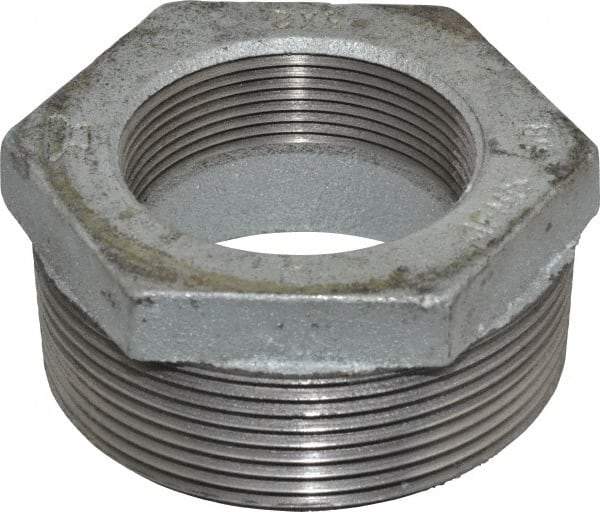 Made in USA - Class 150, 3 x 2" Galvanized Pipe Hex Bushing - Threaded, Malleable Iron - Apex Tool & Supply