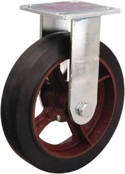 Hamilton - 8" Diam x 2" Wide x 9-1/2" OAH Top Plate Mount Rigid Caster - Rubber Mold on Cast Iron, 500 Lb Capacity, Straight Roller Bearing, 4 x 4-1/2" Plate - Apex Tool & Supply