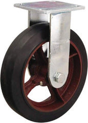 Hamilton - 8" Diam x 2" Wide x 9-1/2" OAH Top Plate Mount Rigid Caster - Rubber Mold on Cast Iron, 500 Lb Capacity, Straight Roller Bearing, 4 x 4-1/2" Plate - Apex Tool & Supply