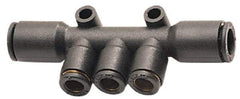Legris - 10 x 8mm Outside Diam, Nylon Push-to-Connect Multiple Tee with Mounting Holes - 290 Max psi, Black - Apex Tool & Supply