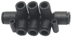 Legris - 3/8 x 1/4" Outside Diam, Nylon Push-to-Connect Tube Double Multiple Tee with Mounting Holes - 290 Max psi, Black - Apex Tool & Supply