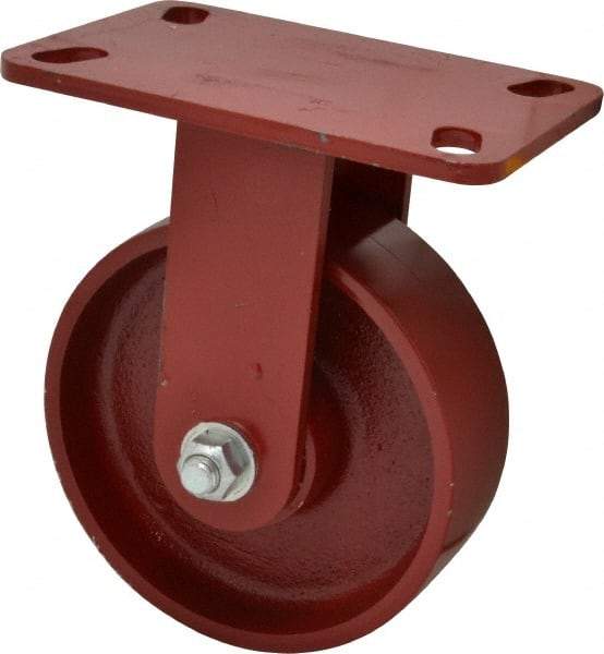 Hamilton - 6" Diam x 2" Wide x 7-3/4" OAH Top Plate Mount Rigid Caster - Cast Iron, 1,400 Lb Capacity, Roller Bearing, 4-1/2 x 6-1/2" Plate - Apex Tool & Supply