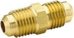 Parker - 1/2" Tube OD, 45° Brass Flared Tube Union - 3/4-16 UNF, Flare x Flare Ends - Apex Tool & Supply