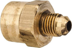 Parker - 1/4" Tube OD, 45° Brass Flared Tube Female Connector - 3/8-18 NPTF, Flare x FNPTF Ends - Apex Tool & Supply