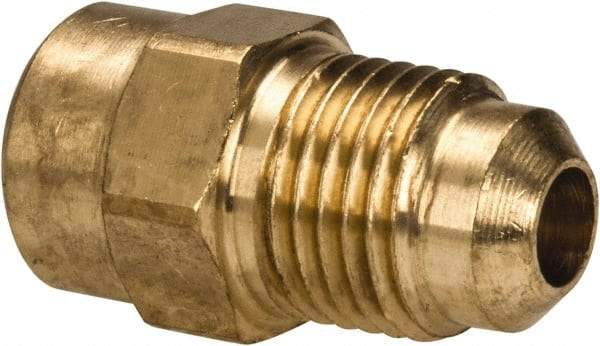 Parker - 5/16" Tube OD, 45° Brass Flared Tube Female Connector - 1/8-27 NPTF, Flare x FNPTF Ends - Apex Tool & Supply
